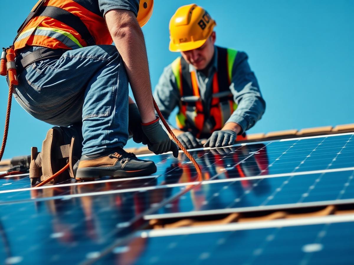 Certifierade elektriker installerar solpaneler på ett tak i Skåne